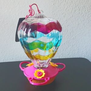 New hanging glass hummingbird feeder. Pink.